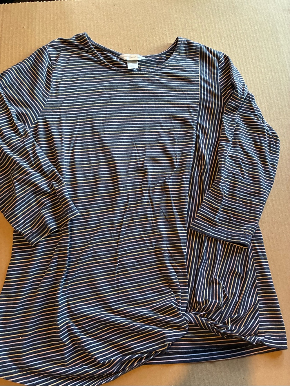 Christopher & Banks Navy and White Striped Long Sleeve Scoop Neck Top